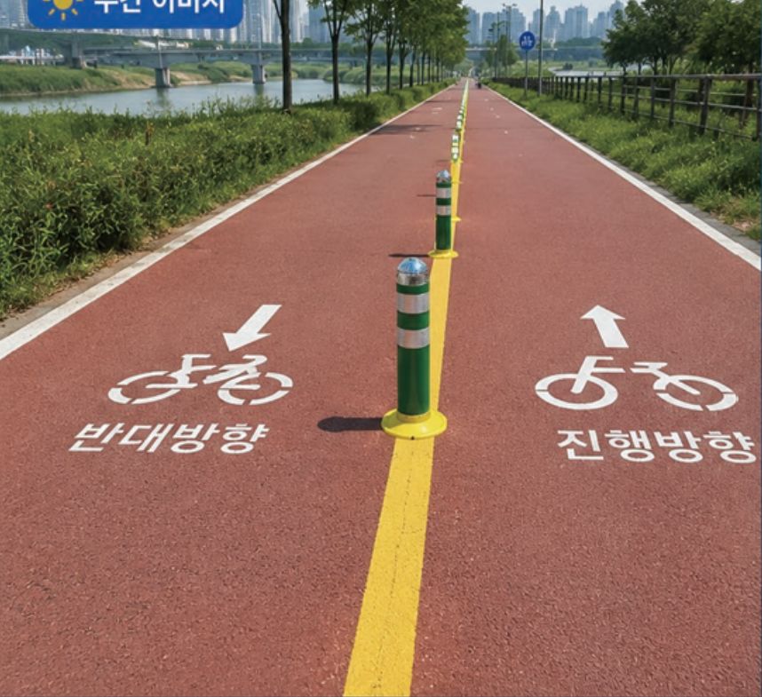 자전거도로 중앙선 LED 경관유도봉 주간 모습